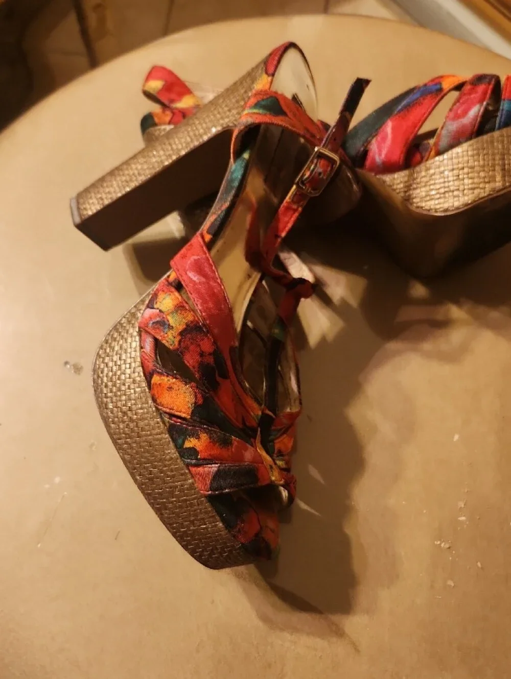 Betsey Johnson Orange Multi T-Strap Floral Print Heels